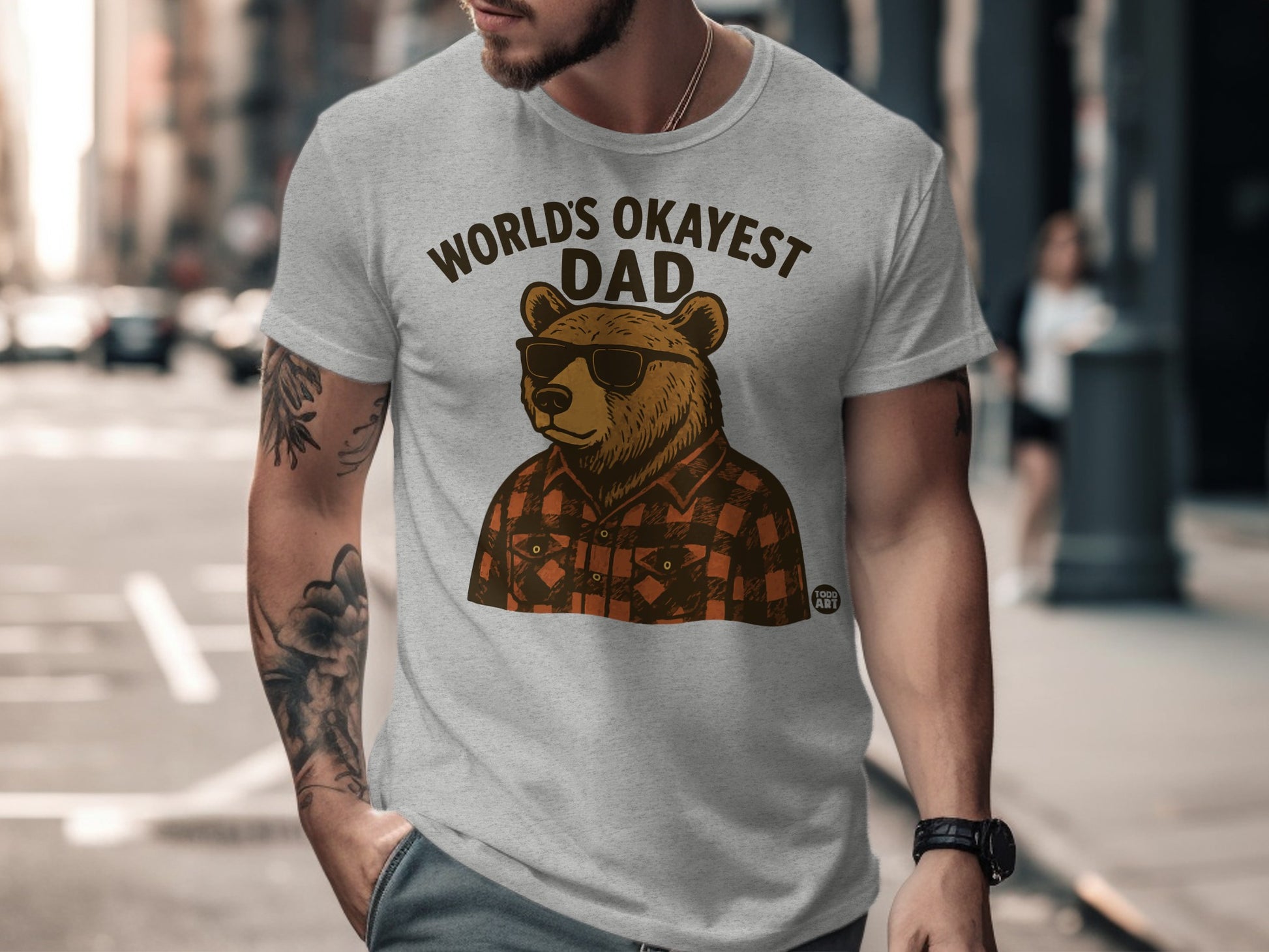 World's Okayest Dad Bear Wearing Sunglasses T-Shirt