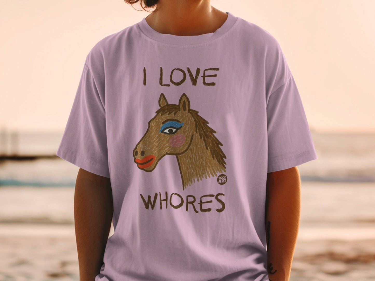 I Love Whores Horse Drawing Graphic Novelty T-Shirt