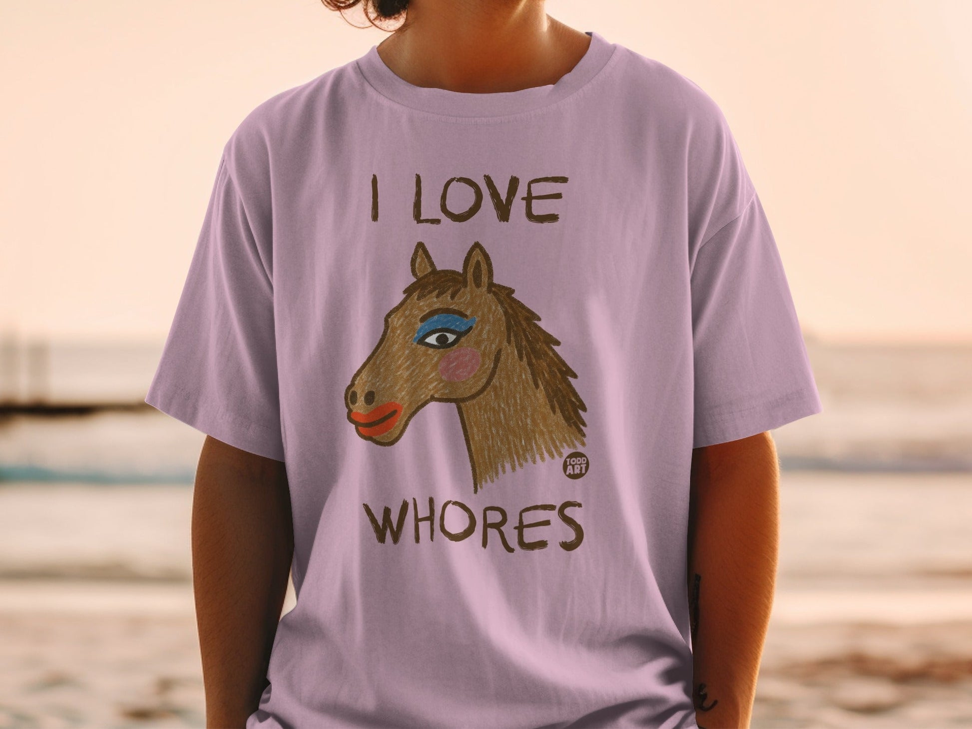 I Love Whores Horse Drawing Graphic Novelty T-Shirt