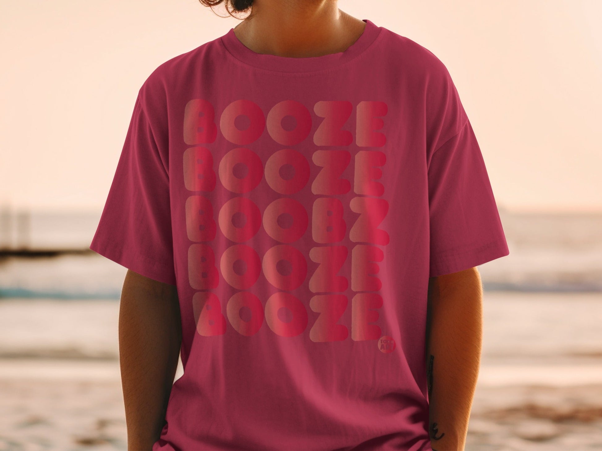 Booze Pink Graphic T-Shirt with Bold Font Design