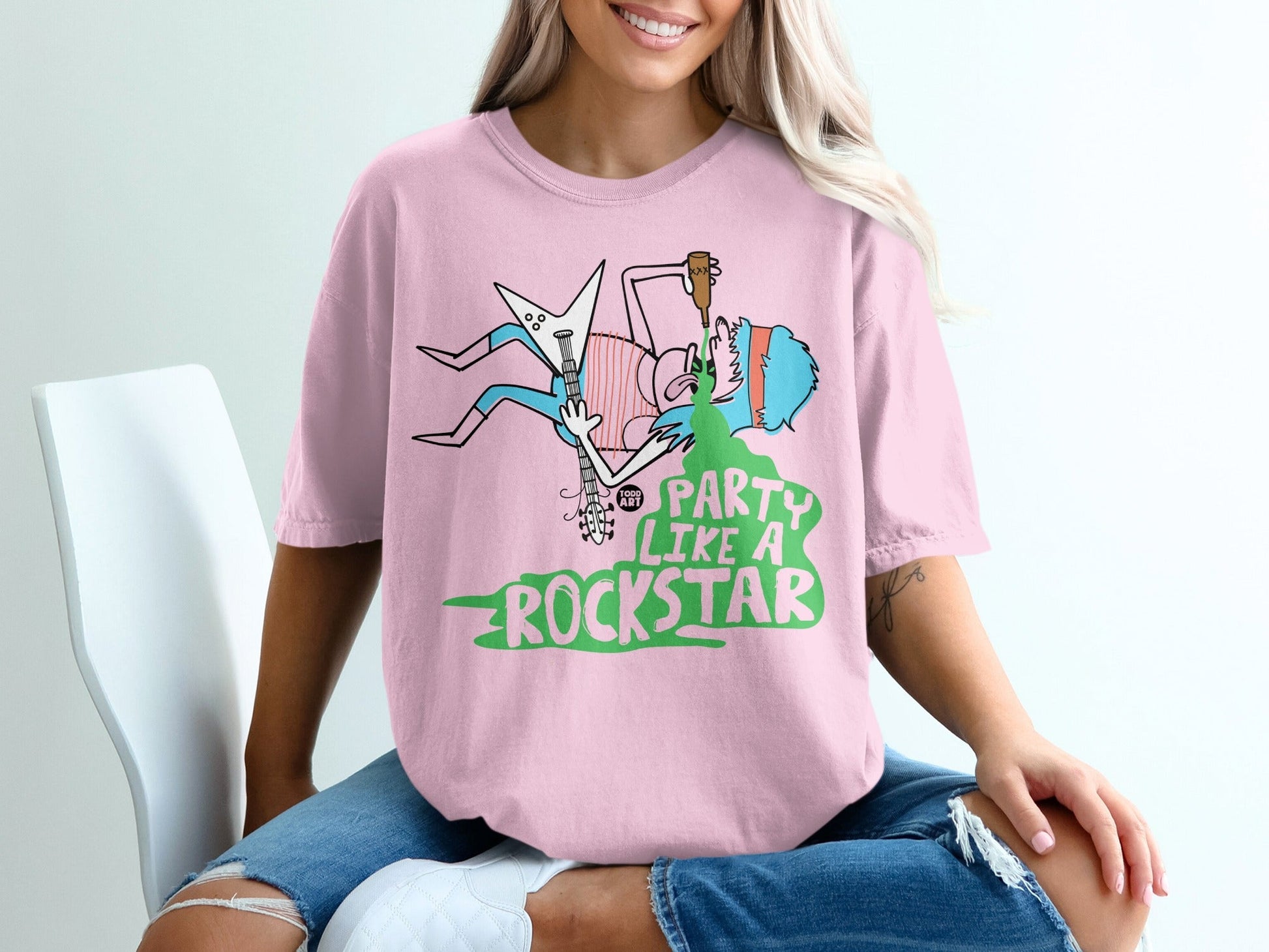 Party Like A Rockstar Graphic Pink T-Shirt