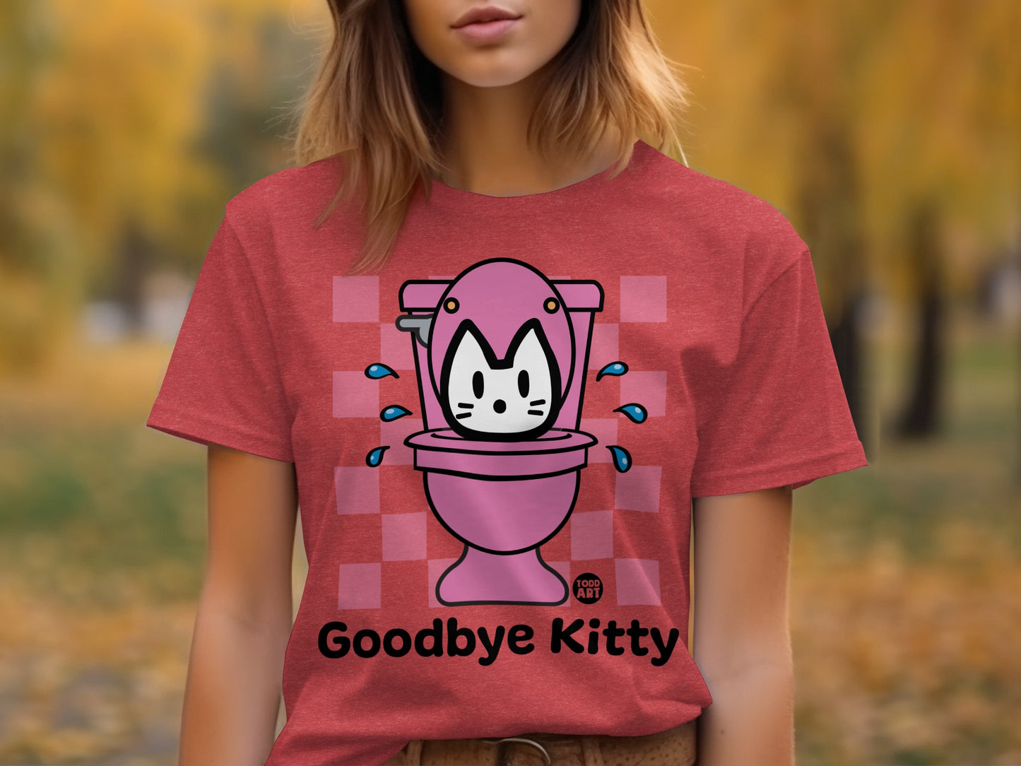 Goodbye Kitty Cute Design T-Shirt with Pink Toilet Print