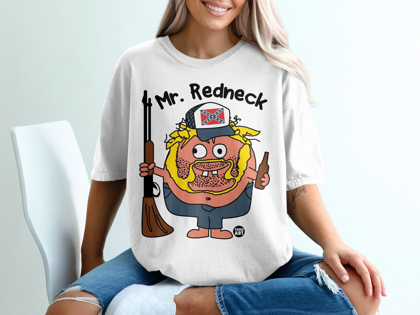 Funny Mr. Redneck Graphic T-shirt in White Color