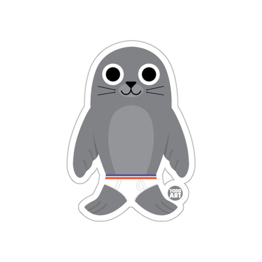 Cute Cartoon Gray Seal with Stripes Sticker
