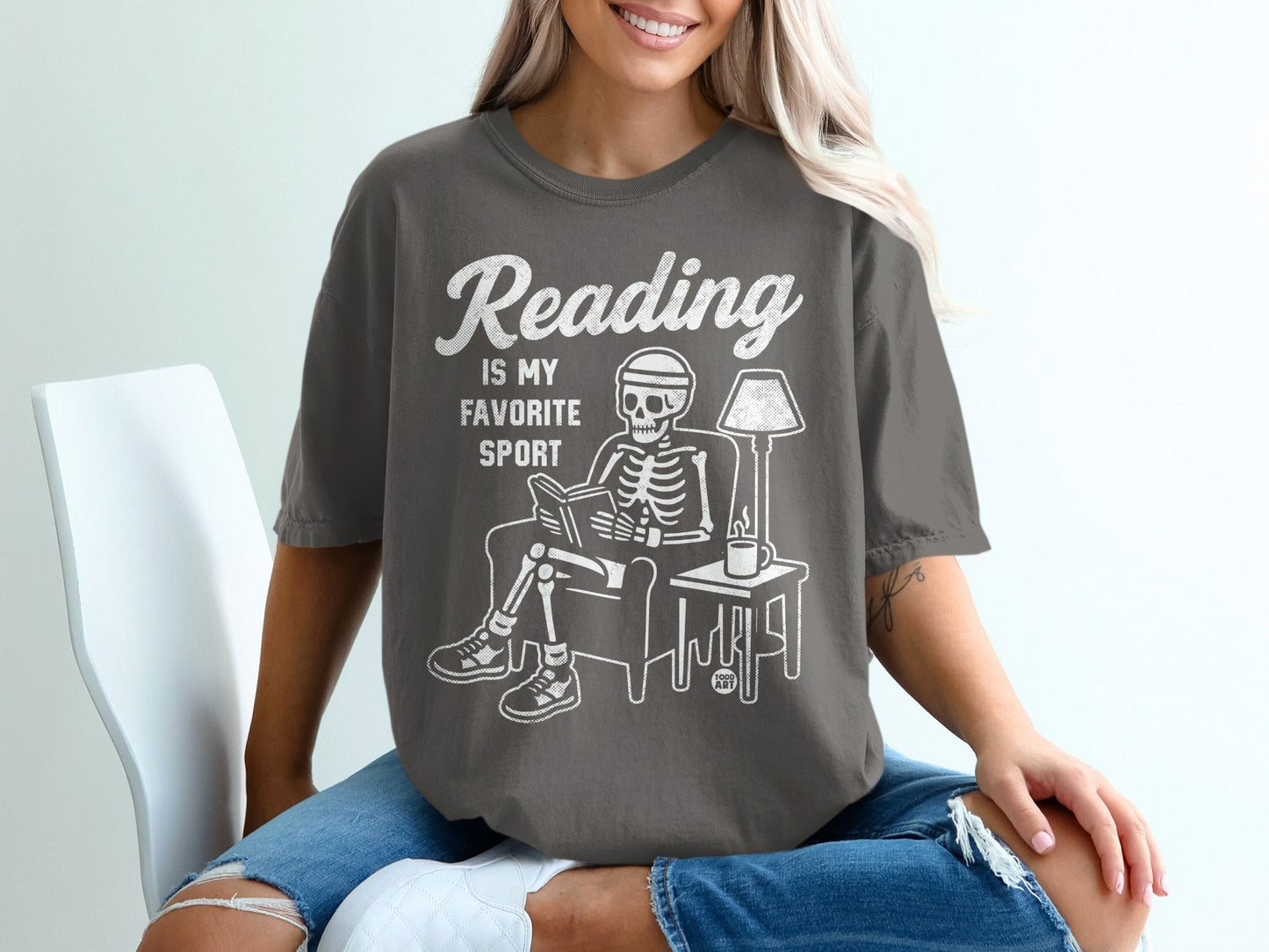 Reading Is My Favorite Sport Skeleton Graphic Tee