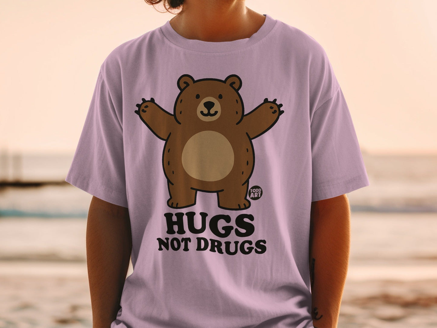 Hugs Not Drugs Bear Graphic T-Shirt Adult Casual Wear