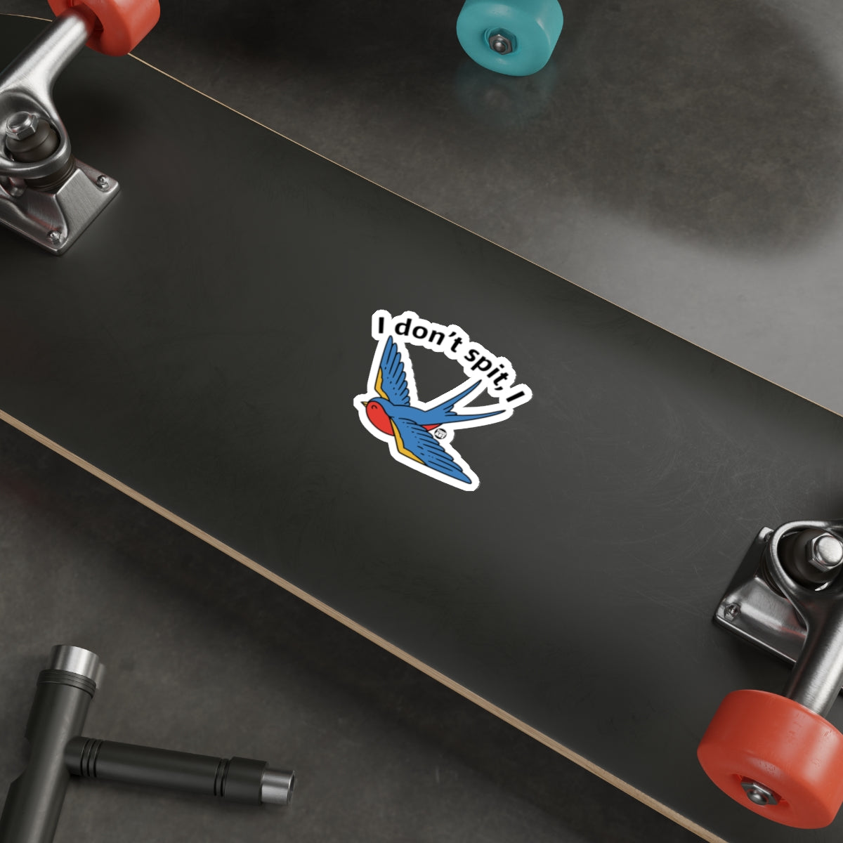 I don't spit I blue red swallow graphic sticker 