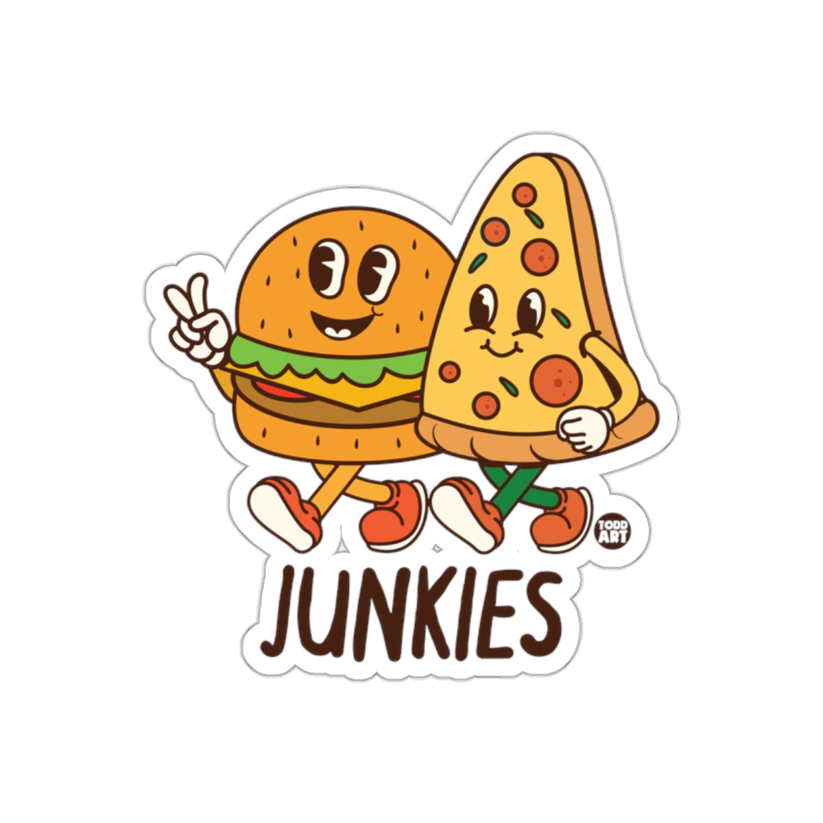 Cartoon Burger With Pizza Slice Together Junkies sticker