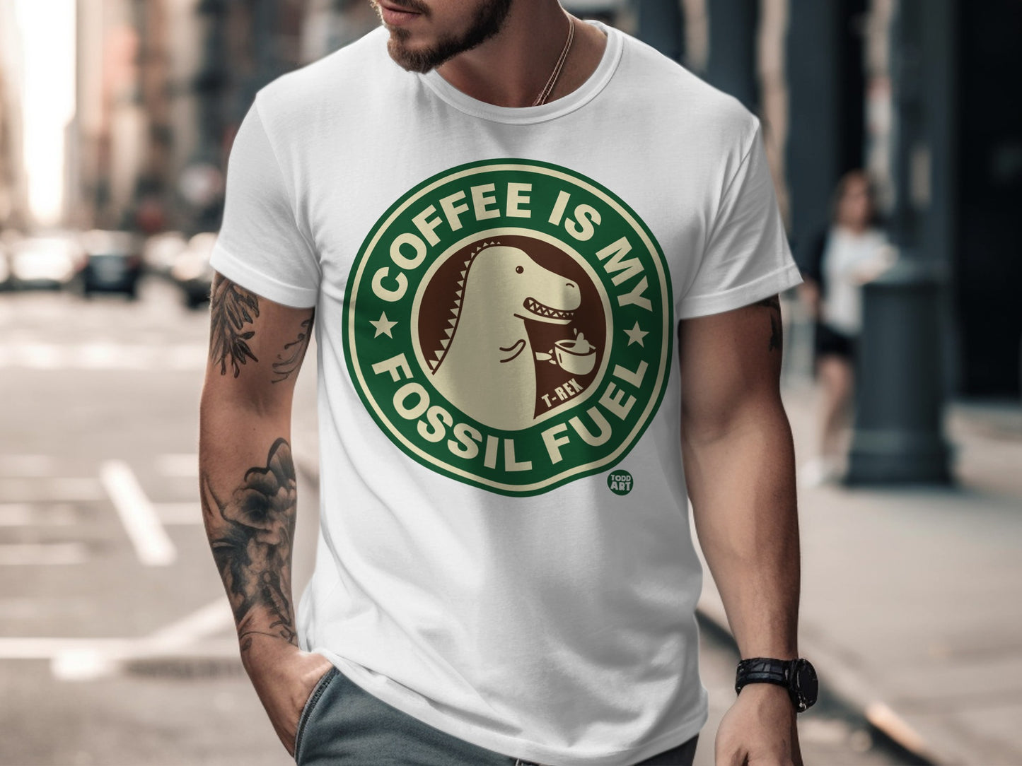 Coffee Is My Fossil Fuel T-Rex Dinosaur T-shirt