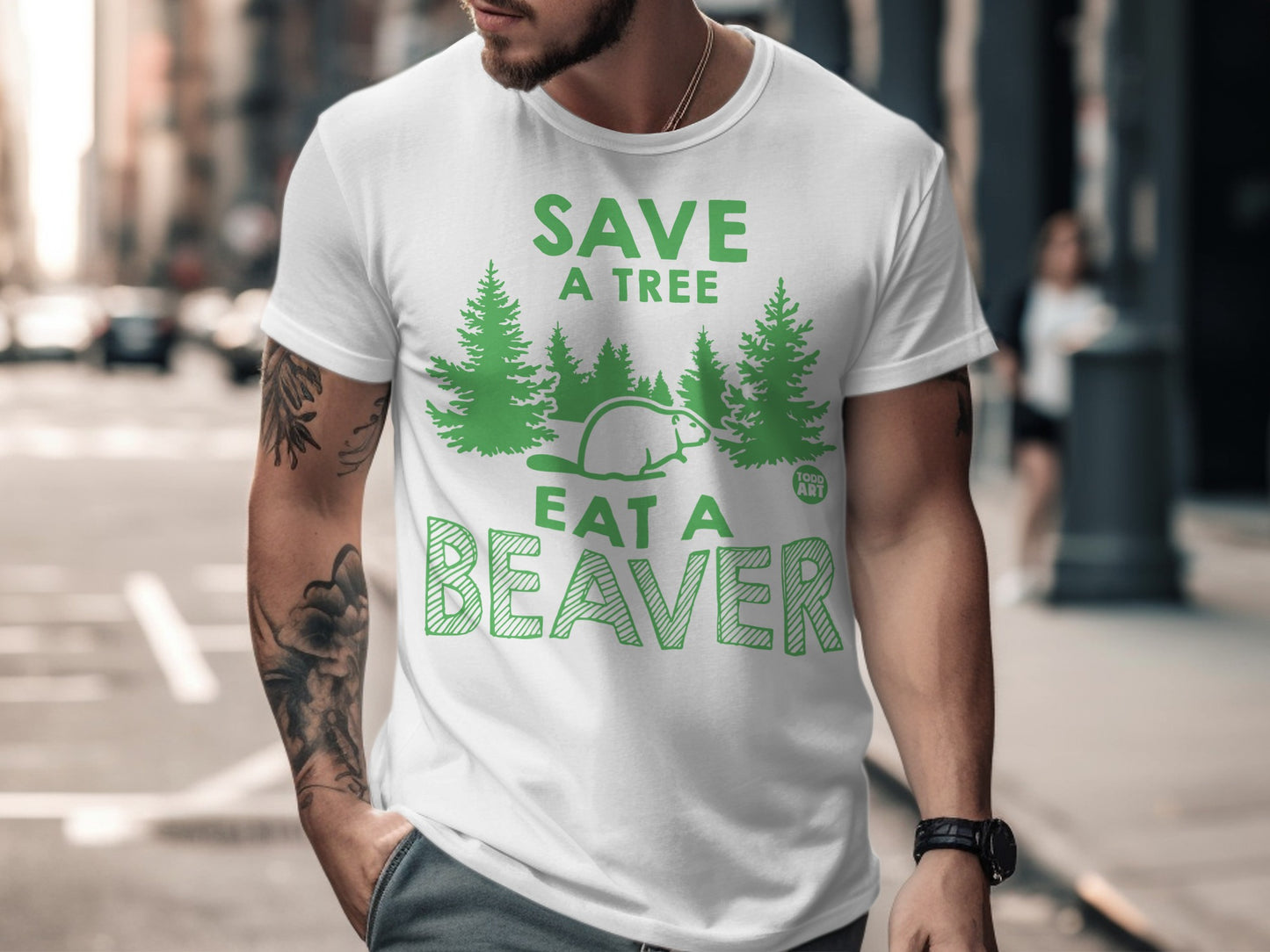 Save a Tree Eat a Beaver Funny Graphic Tee