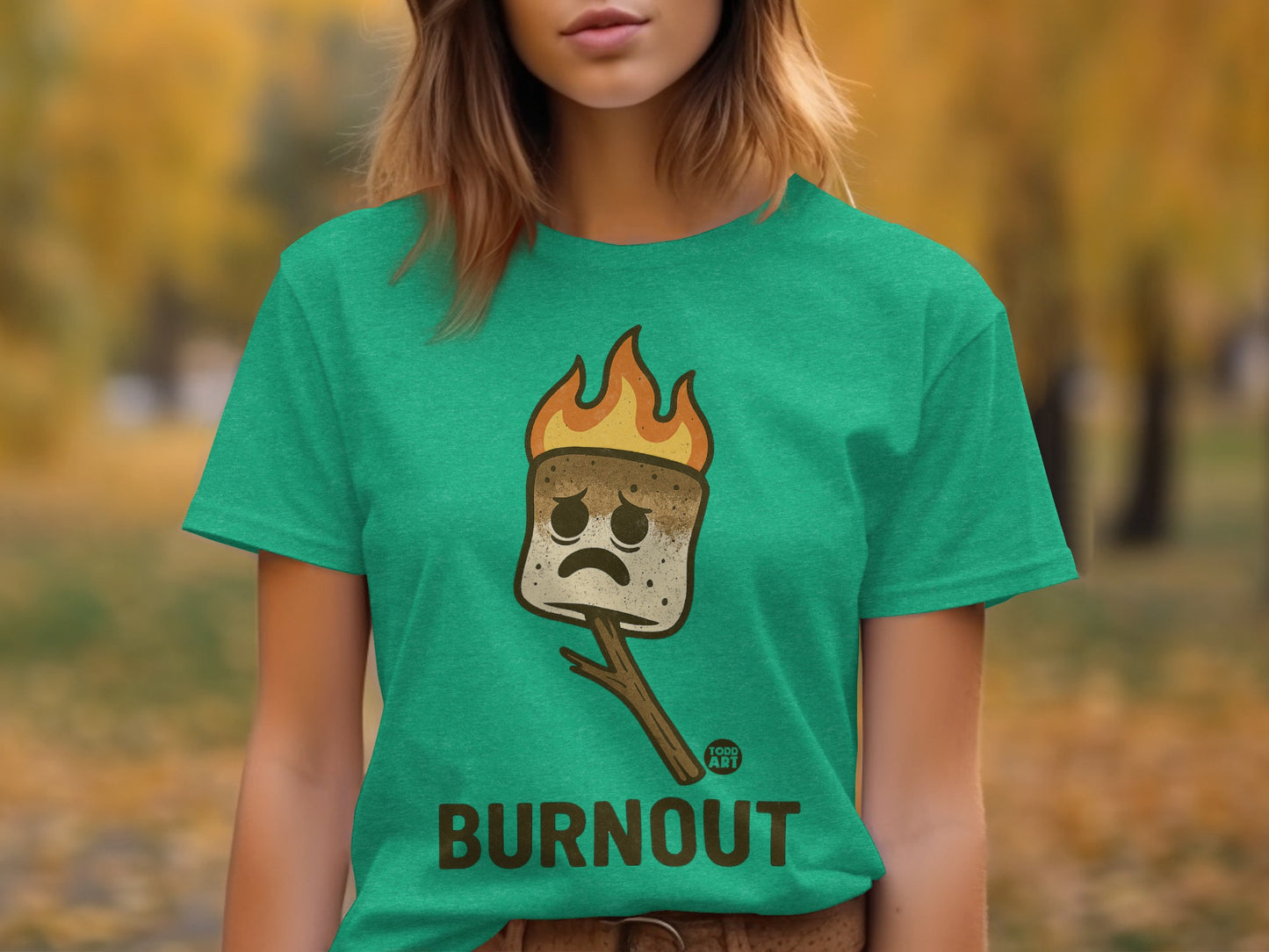 Burnout Marshmallow Graphic Green T-Shirt Apparel