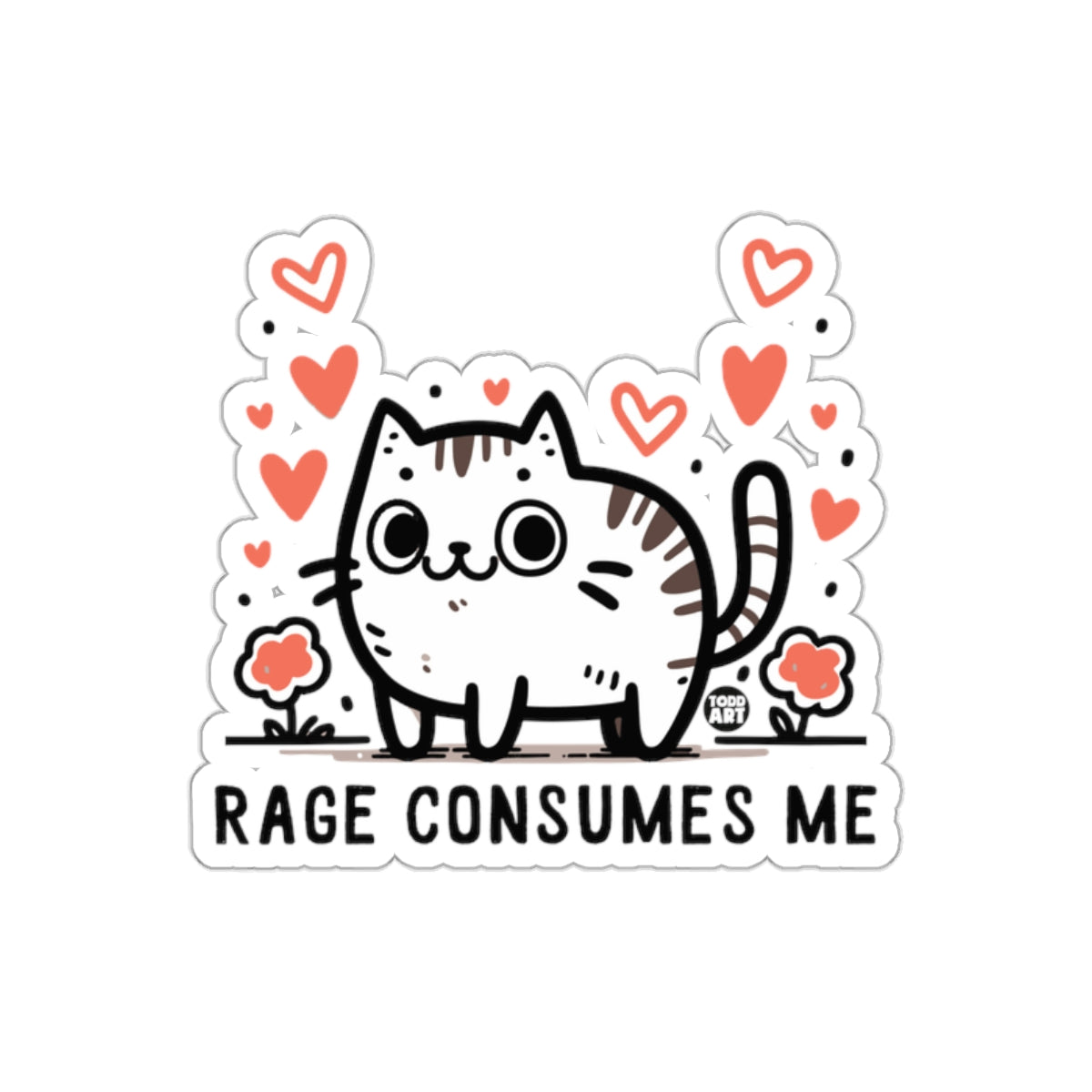 Rage Consumes Me Cute Cat with Hearts Sticker