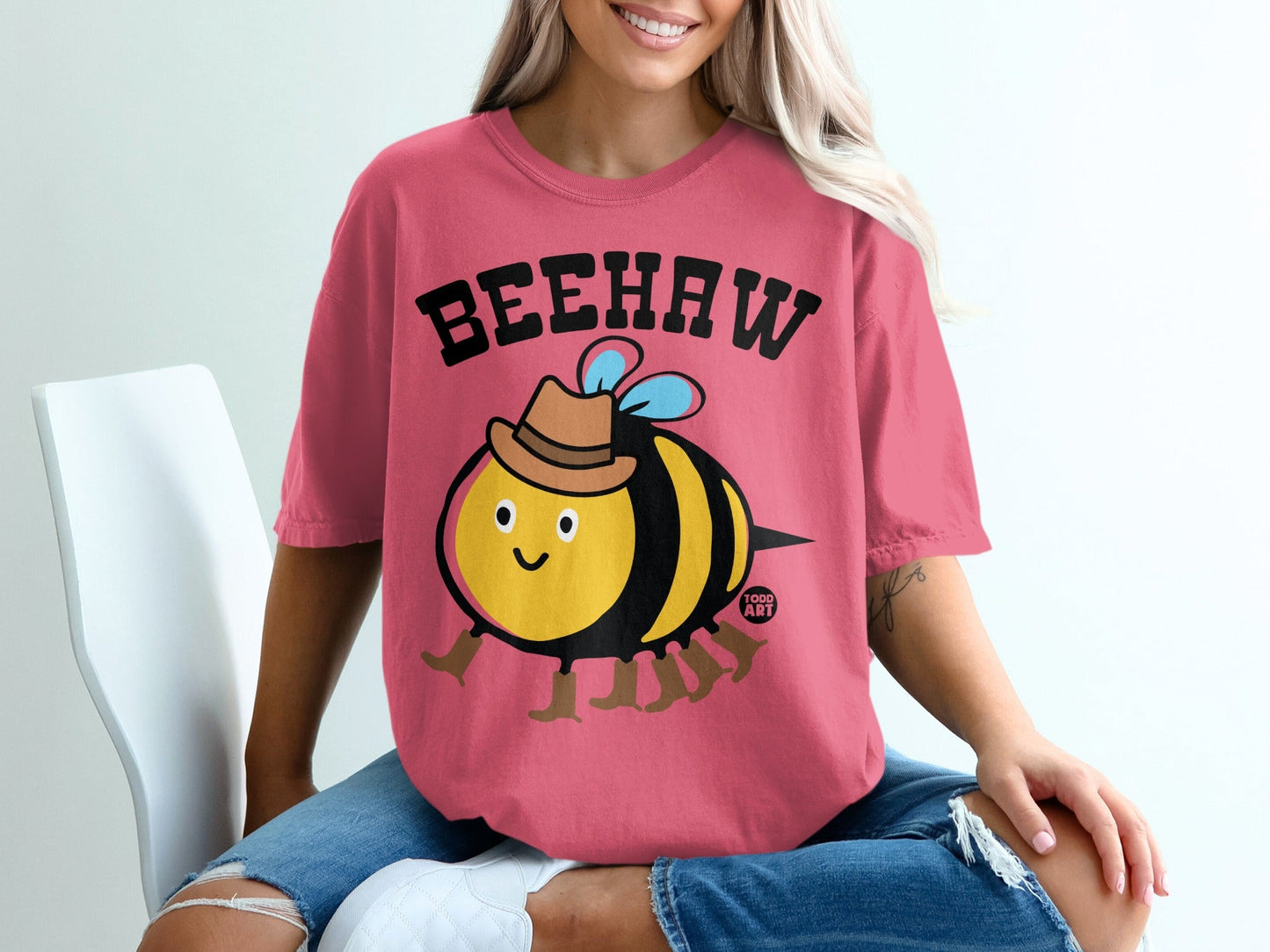 Fun Beehaw Graphic T-Shirt with Cute Bee in Cowboy Hat