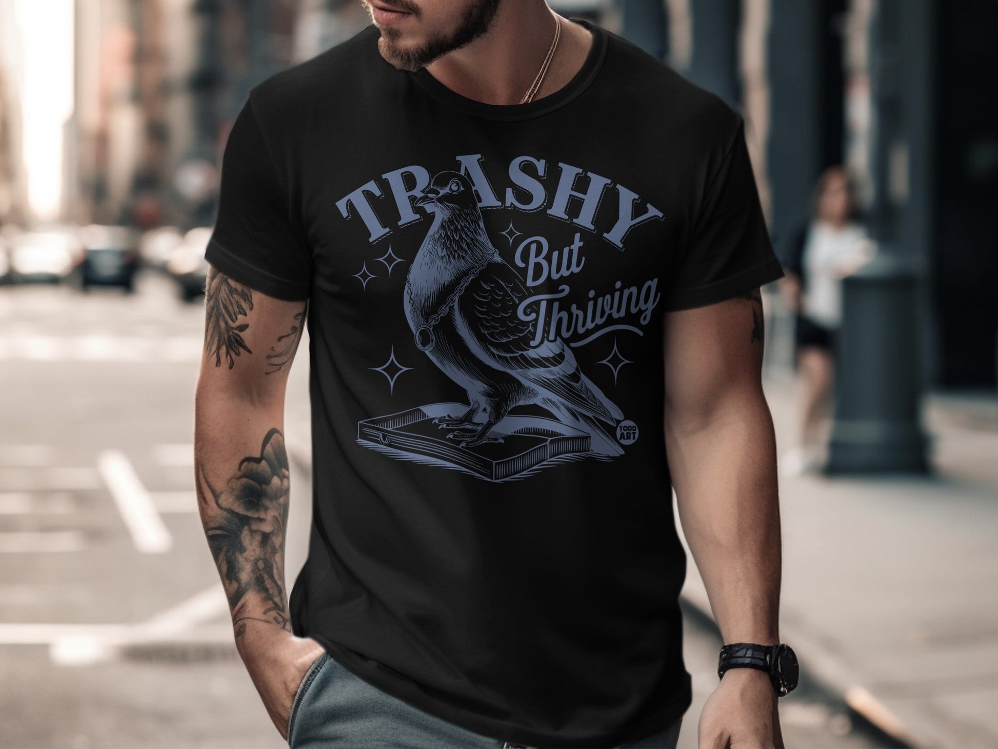 Trashy But Thriving Pigeon Design T-Shirt
