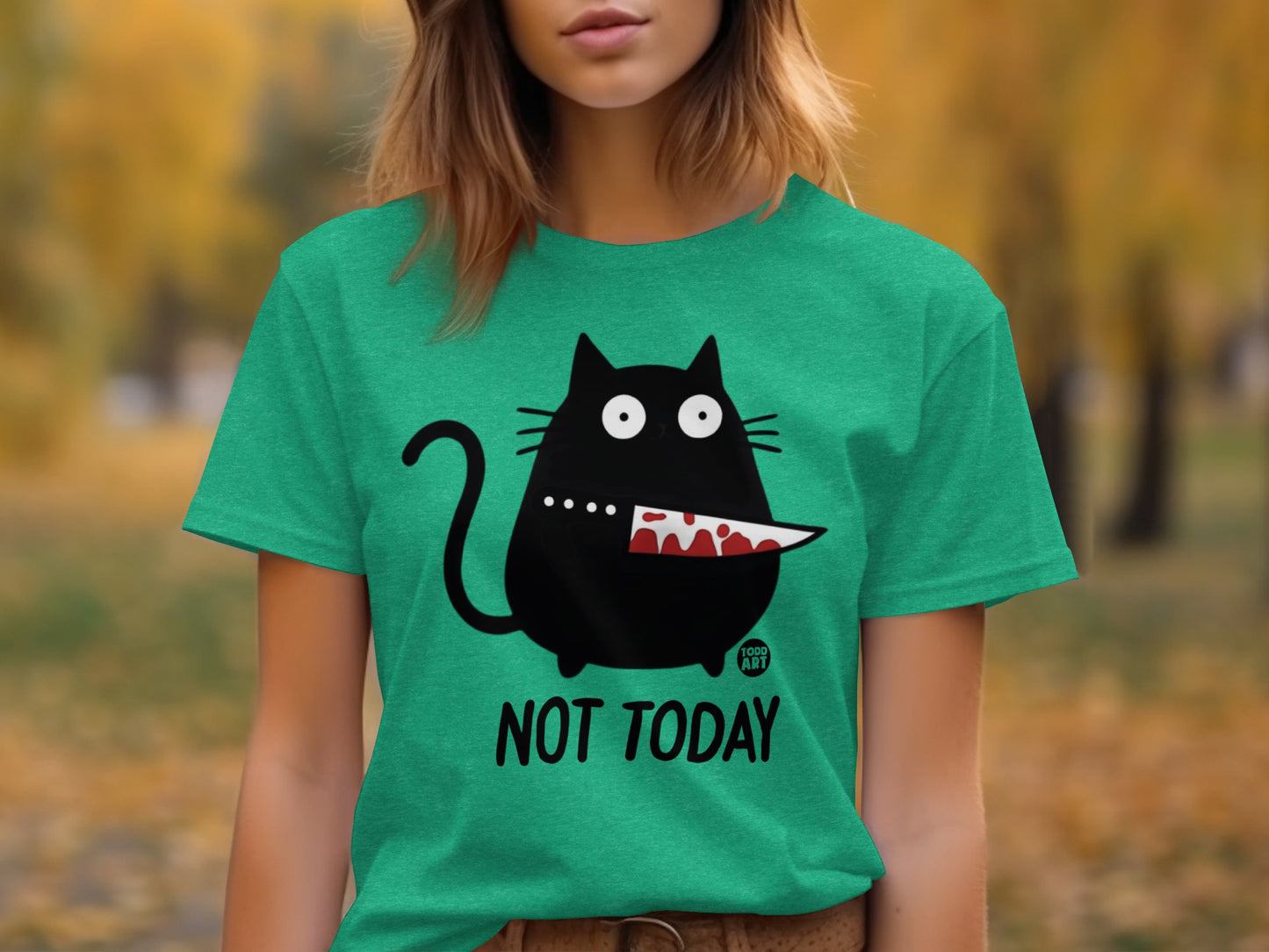 Not Today Black Cat With Knife T-Shirt