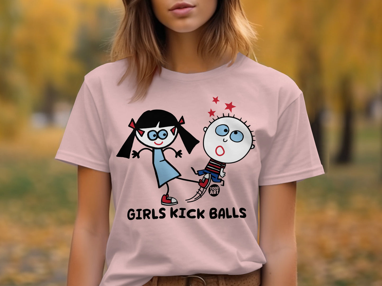 Fun Cartoon Design Girls Kick Balls T-Shirt