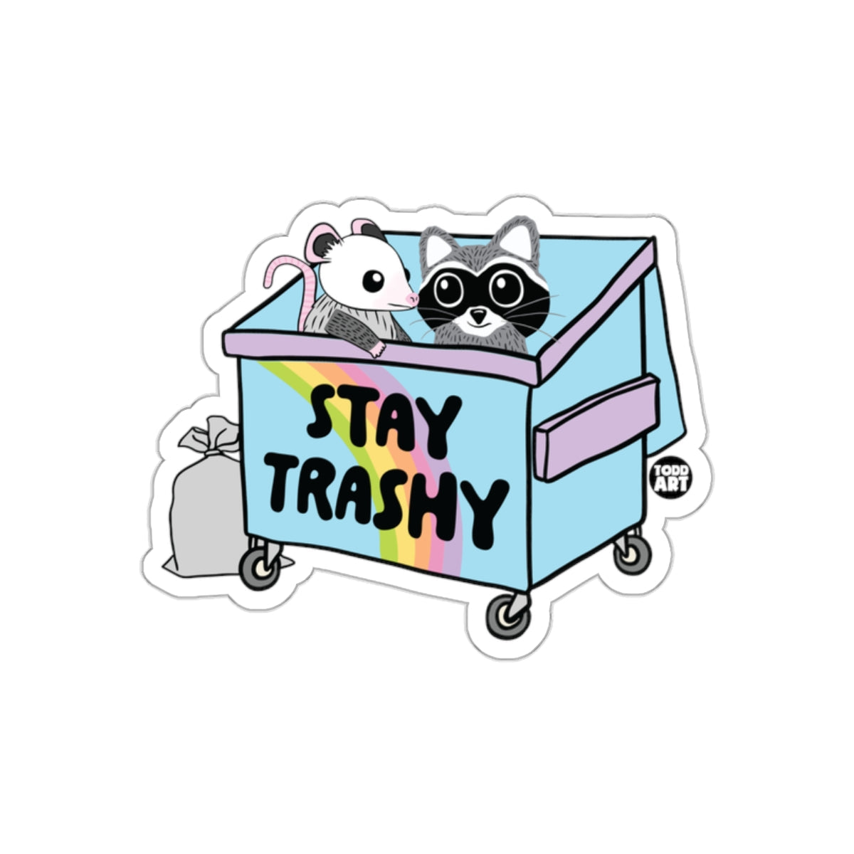 Stay Trashy Opossum Raccoon Funny Dumpster Illustration sticker
