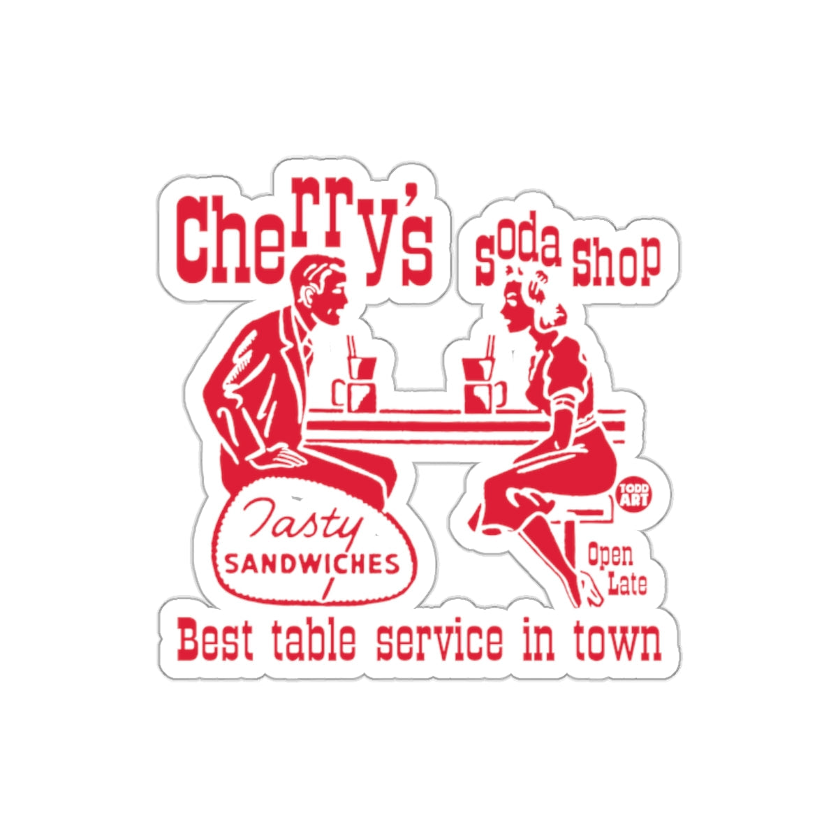 Cherry's Soda Shop With Table Service Red Artwork sticker