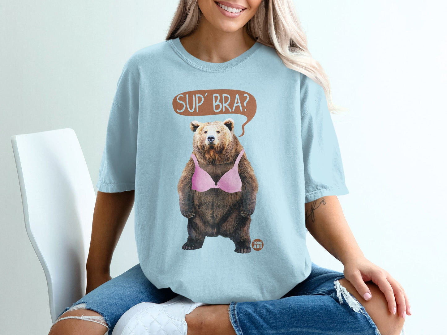 Sup' Bra Bear Graphic Tee Funny Statement Shirt