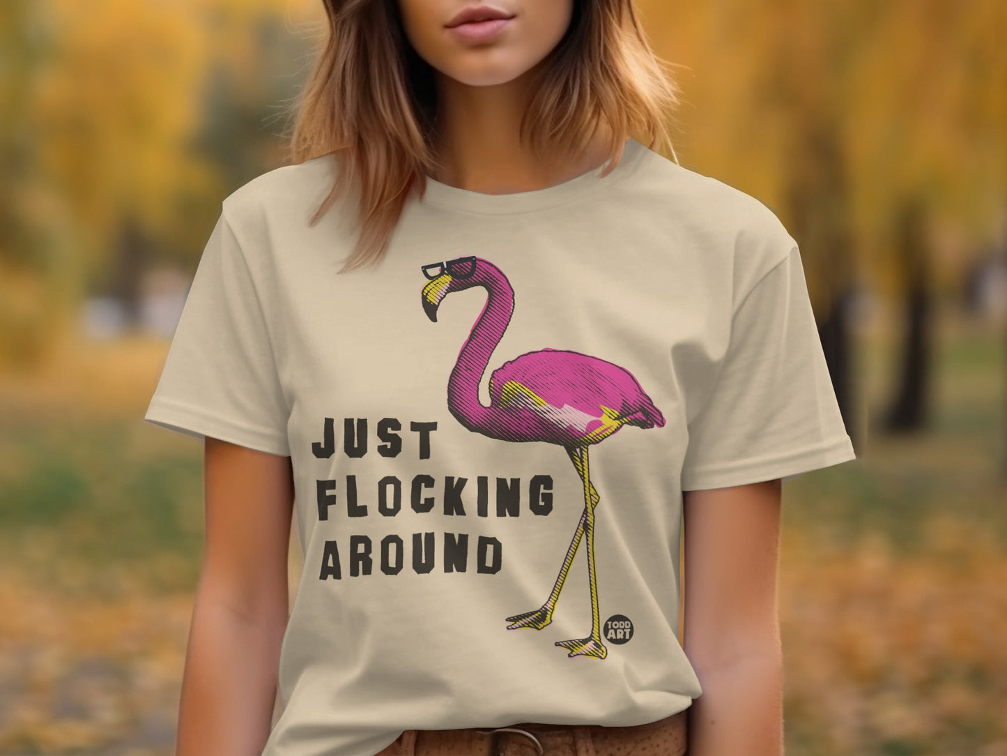 Just Flocking Around Pink Flamingo Graphic Tee