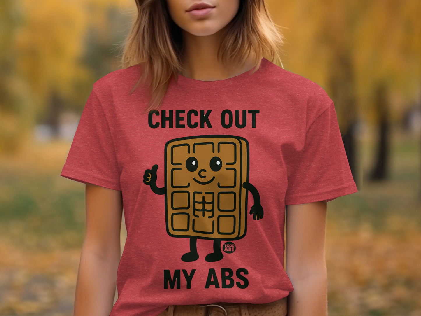 Check Out My Abs Cartoon Waffle Funny Graphic Shirt