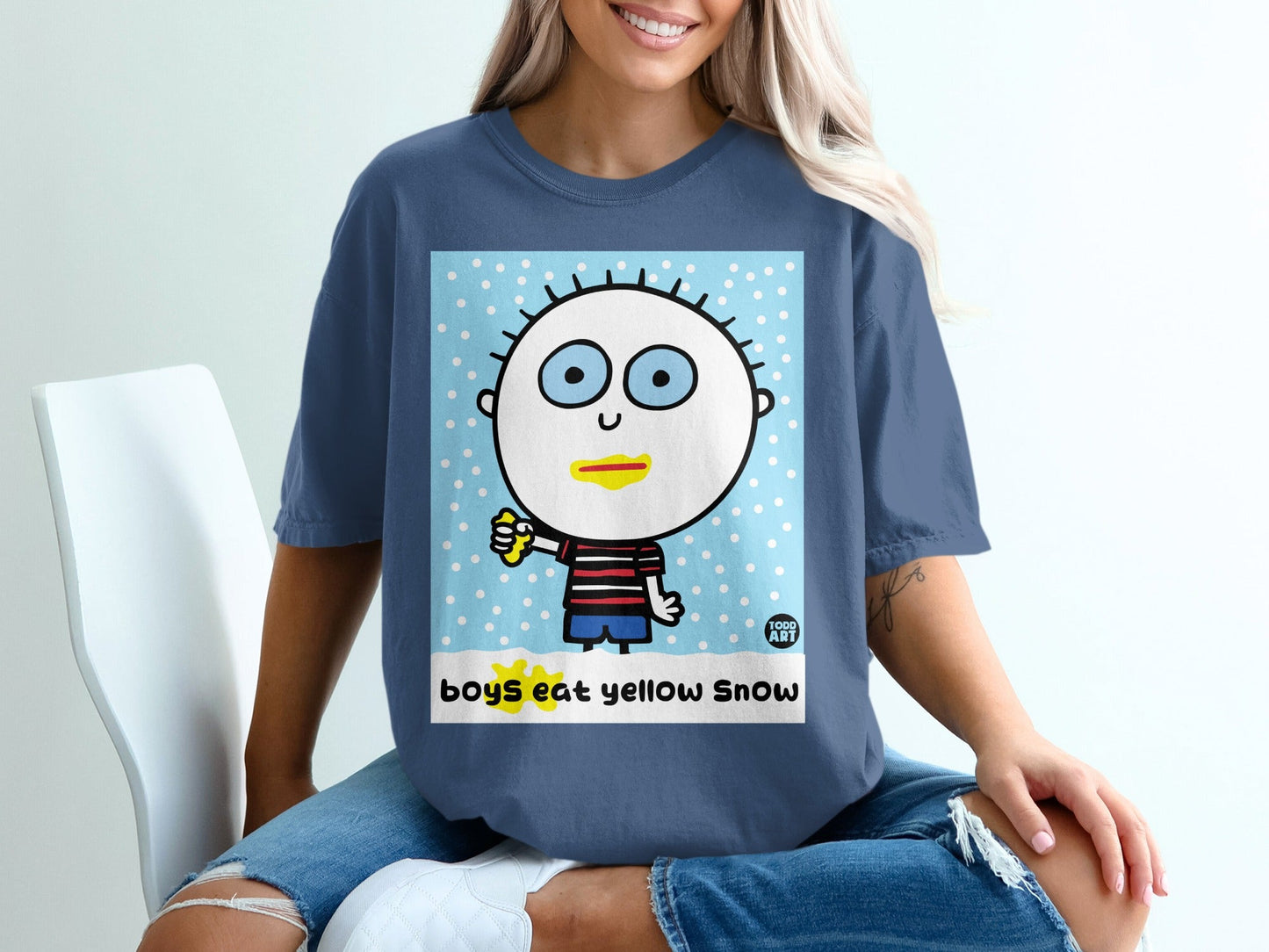 Boys Eat Yellow Snow Cartoon Graphic T-Shirt