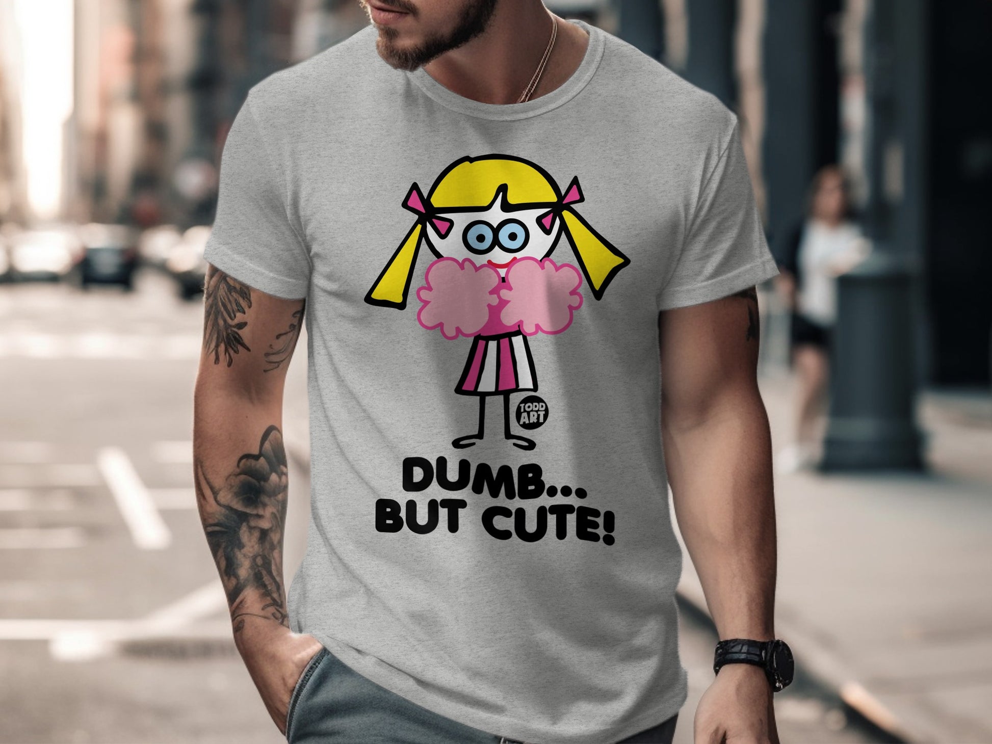 Cartoon Girl with Dumb But Cute Slogan TShirt