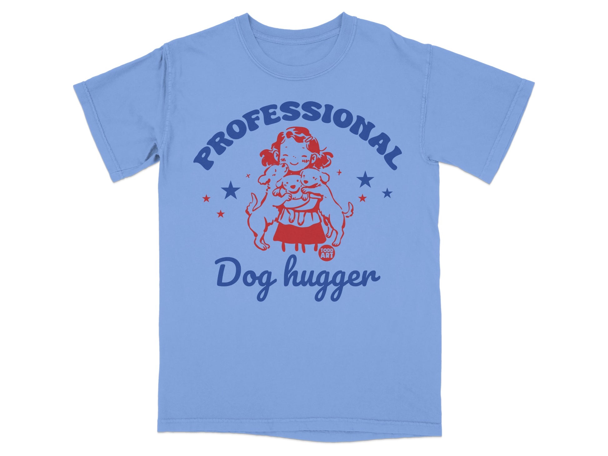 Professional Dog Hugger Graphic Blue T-shirt