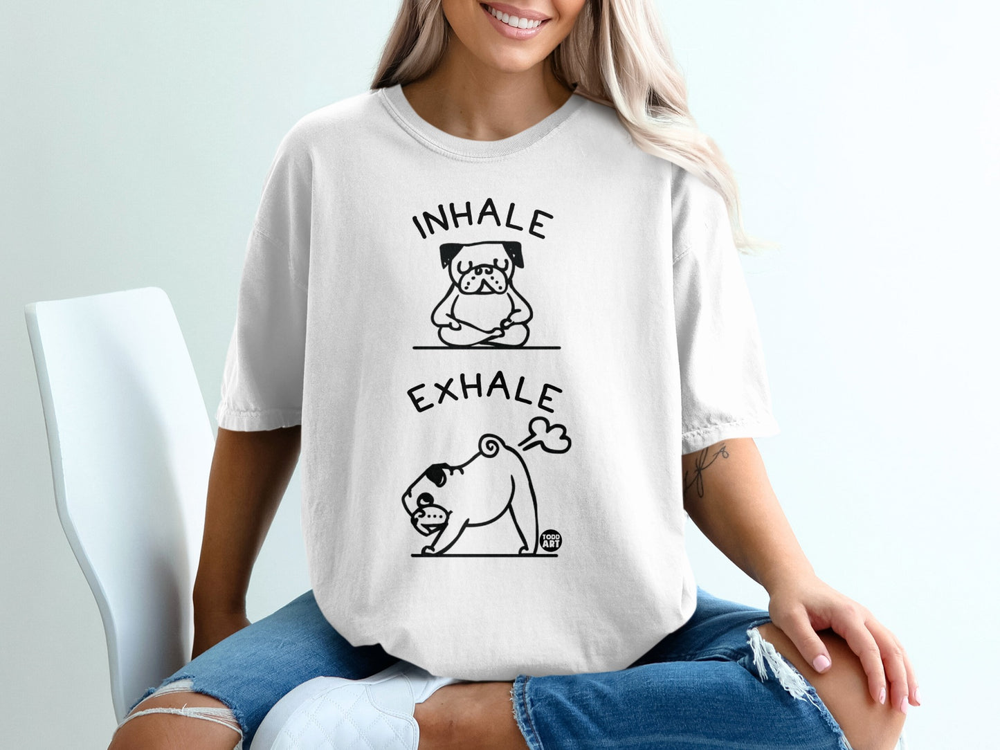 Inhale Exhale Cute Pug Graphic Printed T-shirt