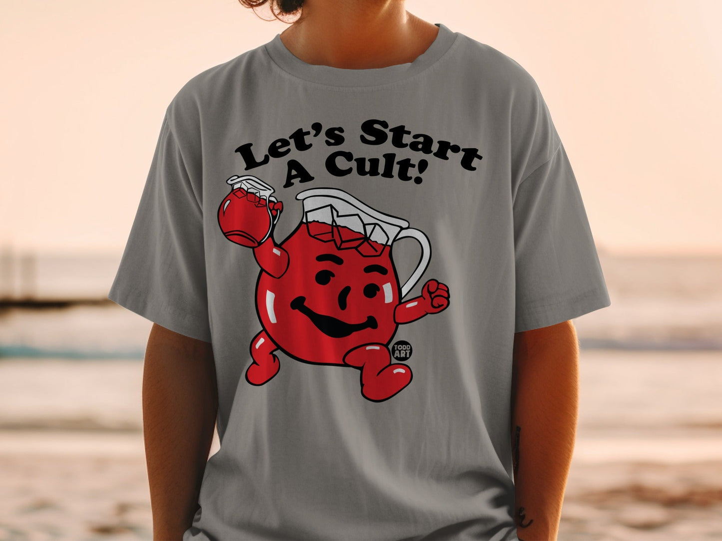 Grape Kool-Aid Man character with arms raised, "Let's Start A Cult!" text above.