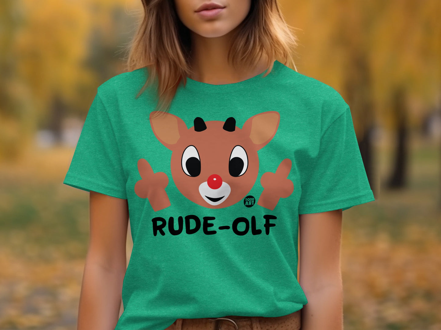 Rude-Olf Reindeer Funny Christmas Shirt for Holiday Wear