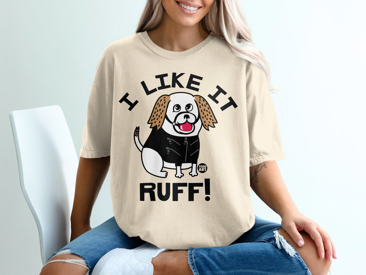 I Like It Ruff Cute Cartoon Dog Graphic T-Shirt