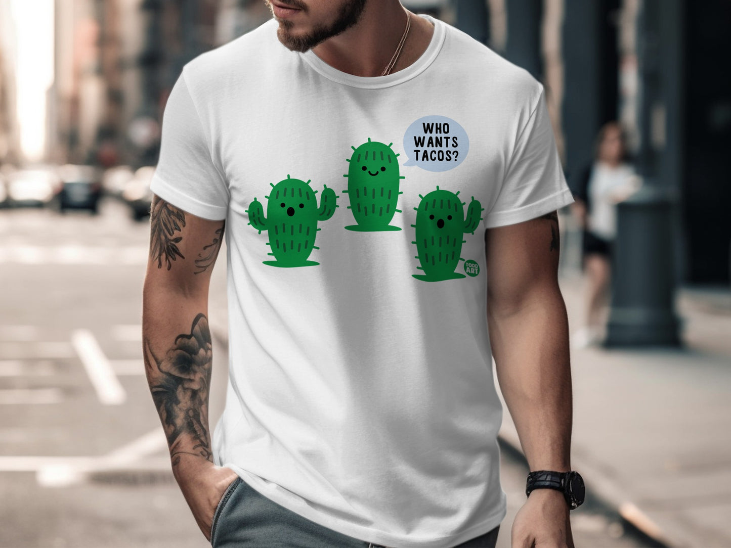 Funny Cactus Who Wants Tacos Graphic T-shirt