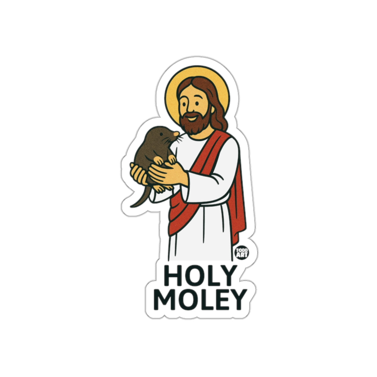 HOLY MOLEY Sticker - Jesus Holding Mole Illustration