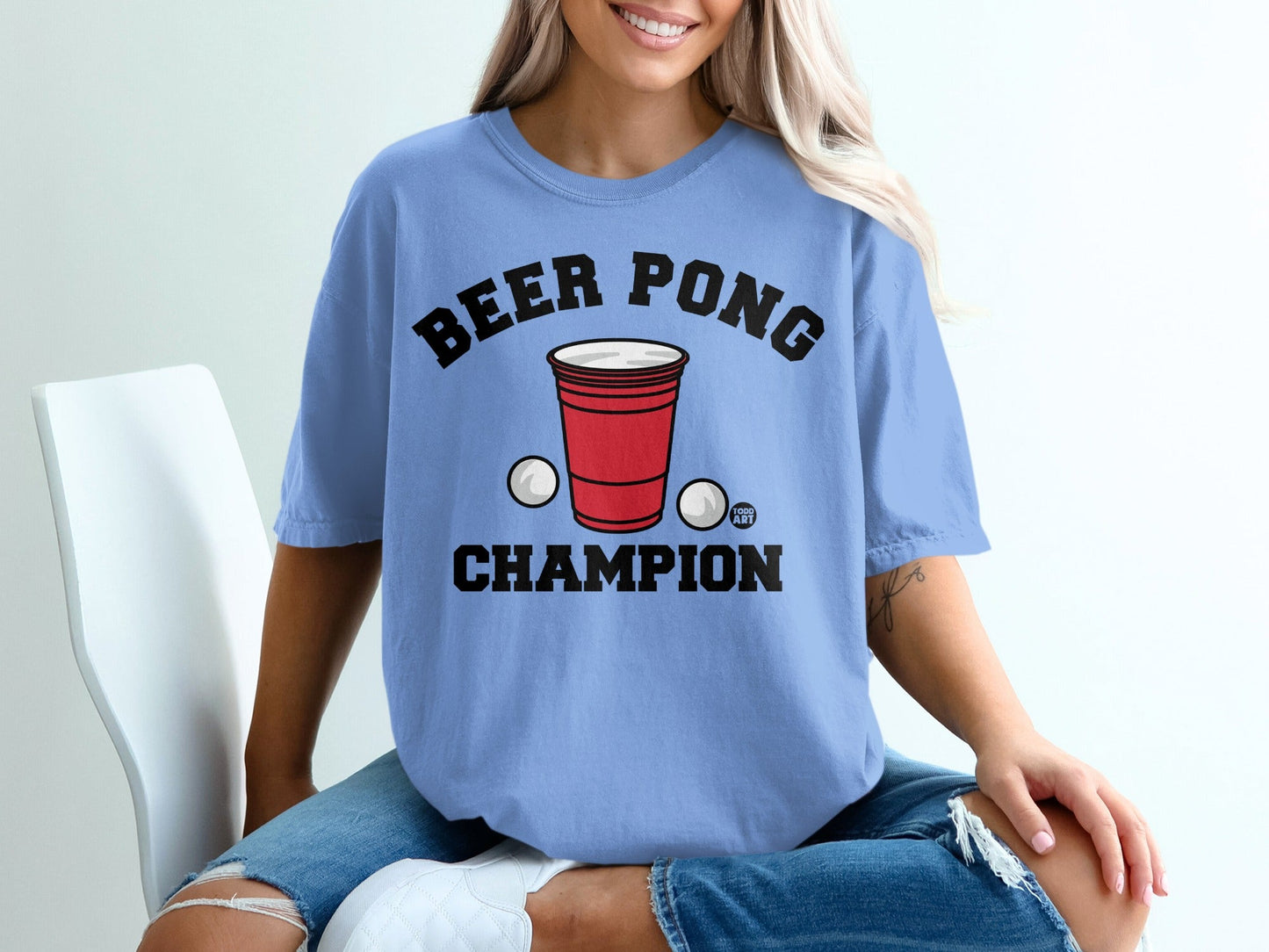 Beer Pong Champion Graphic T-Shirt Fun Casual Top