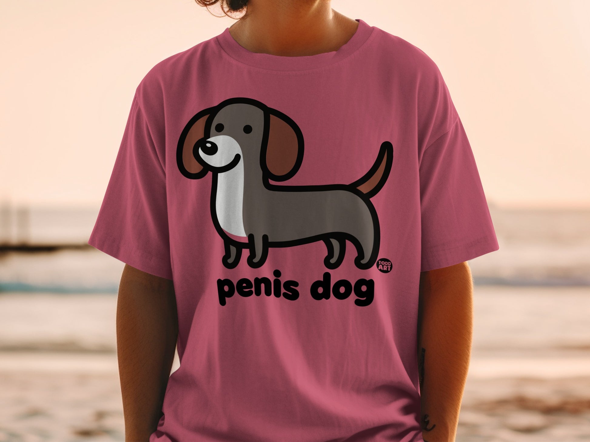 Cute Dachshund Cartoon Graphic Short Sleeved Shirt