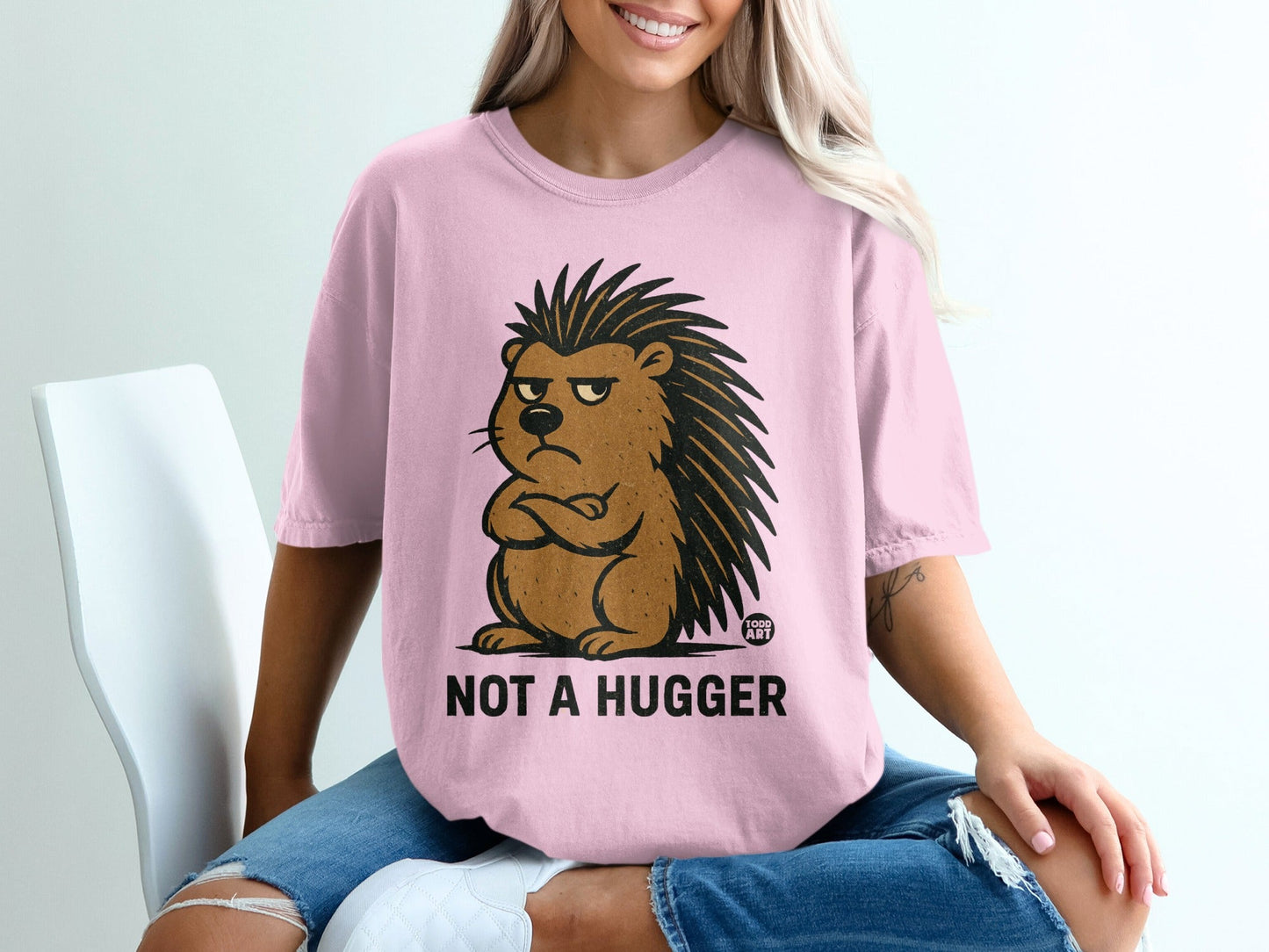 Not a Hugger Graphic T-Shirt with Funny Hedgehog Design