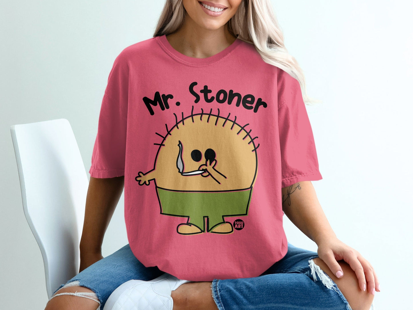 Mr Stoner Cartoon Graphic Pink T-Shirt for Casual Wear
