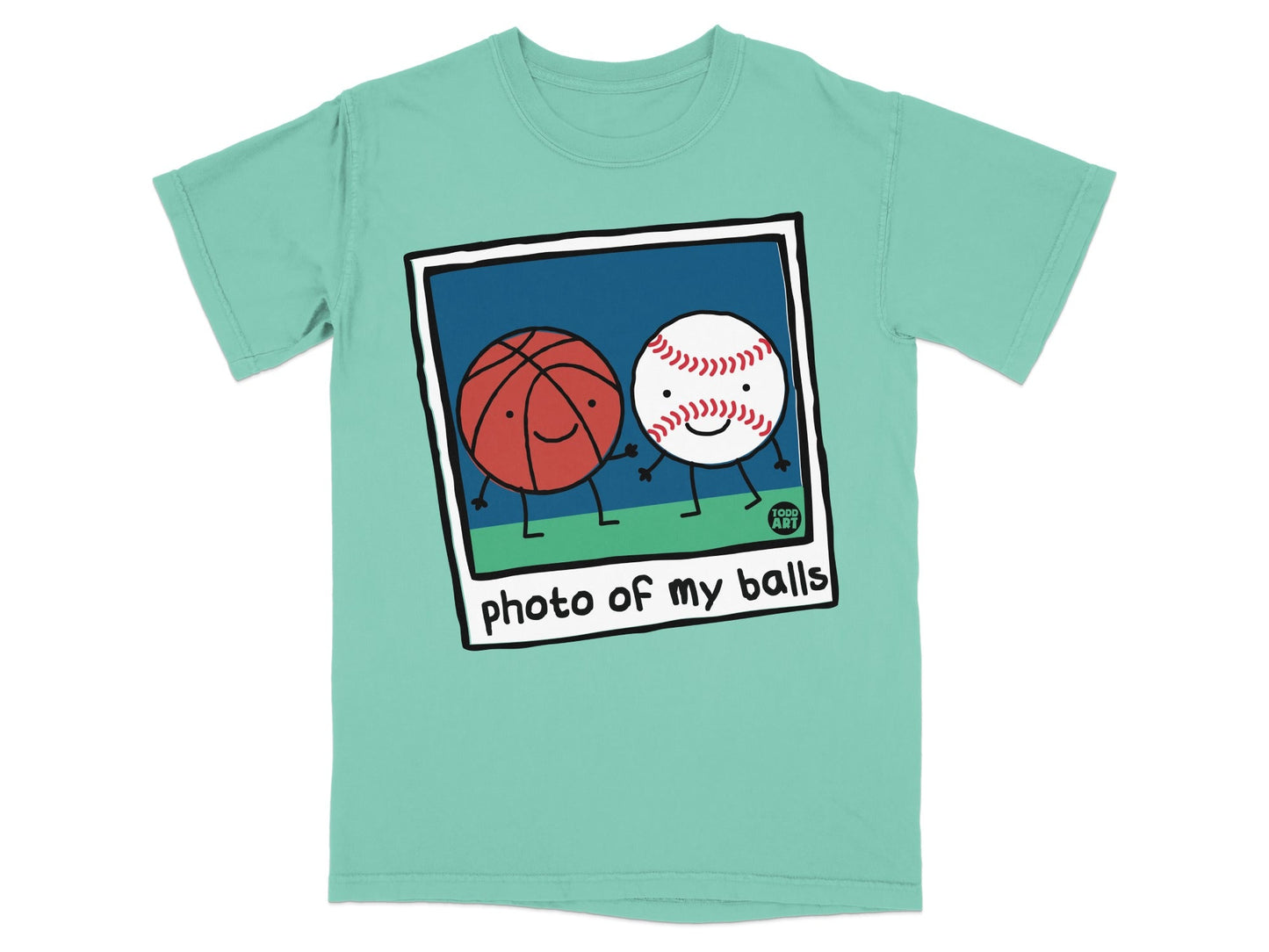 Photo of My Balls Funny T-Shirt, Humorous Sports Ball Design, Basketball Baseball Cartoon Art, Adult Joke Gag Gift Tee, Novelty Sports Lover