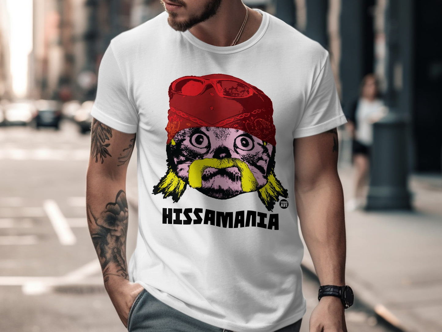 Hissamania Cat Parody Graphic White Short Sleeve T-Shirt