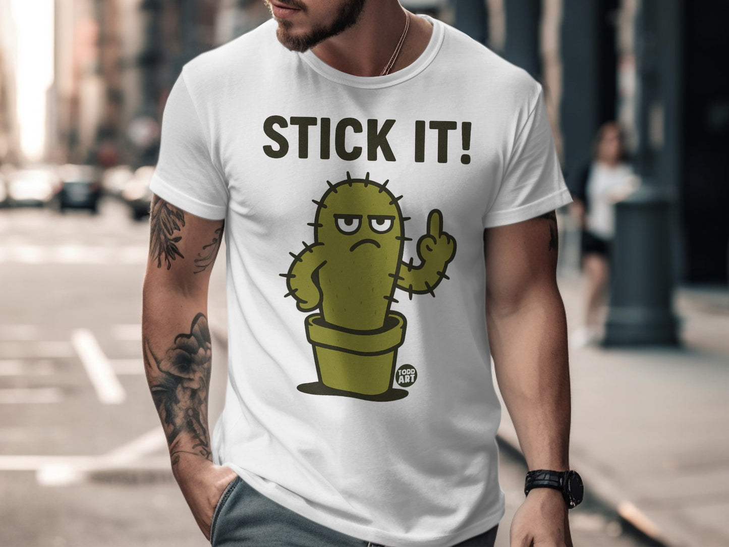 Stick It Cactus Shirt with Cartoon Design