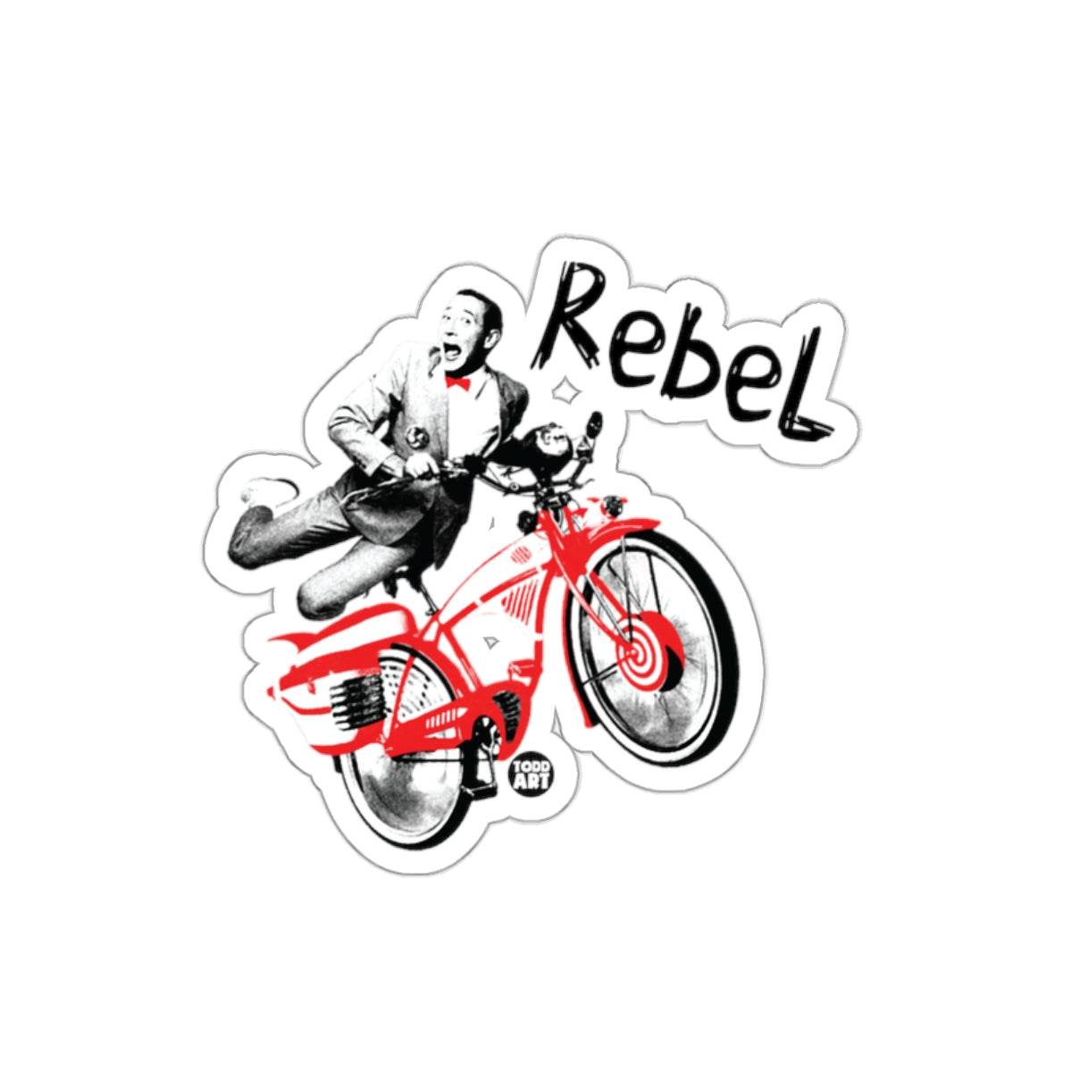 Pee-wee Herman Riding a Red Bike Styled Rebel sticker