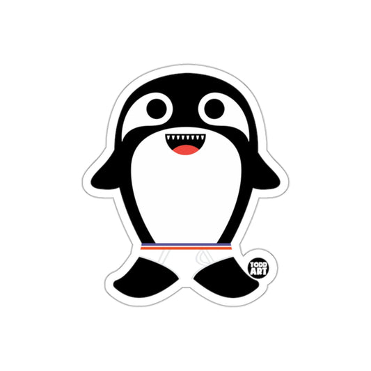 Cute Cartoon Penguin Sticker with Red Smile Decal