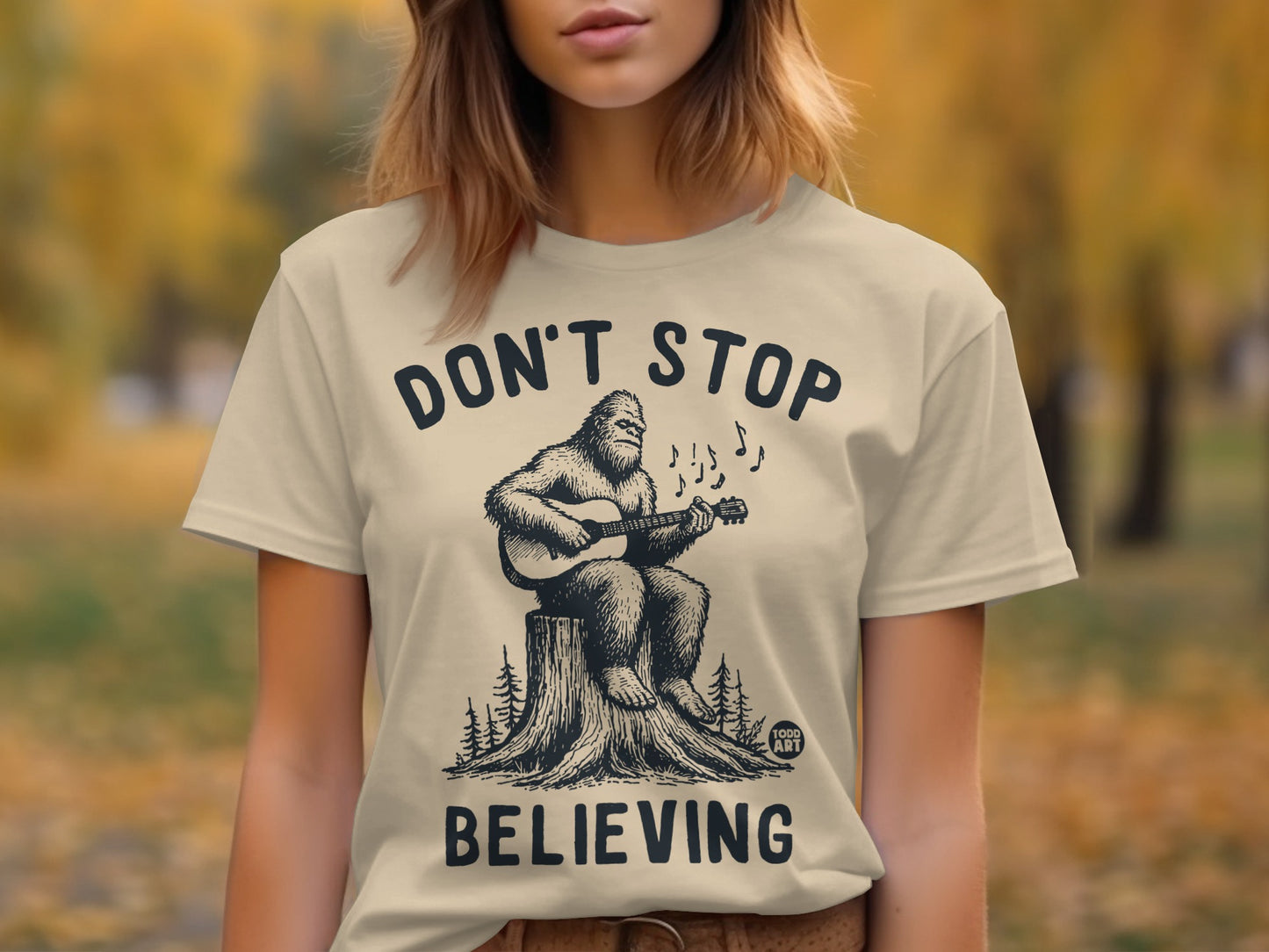 Don't Stop Believing Sasquatch Playing Guitar Shirt