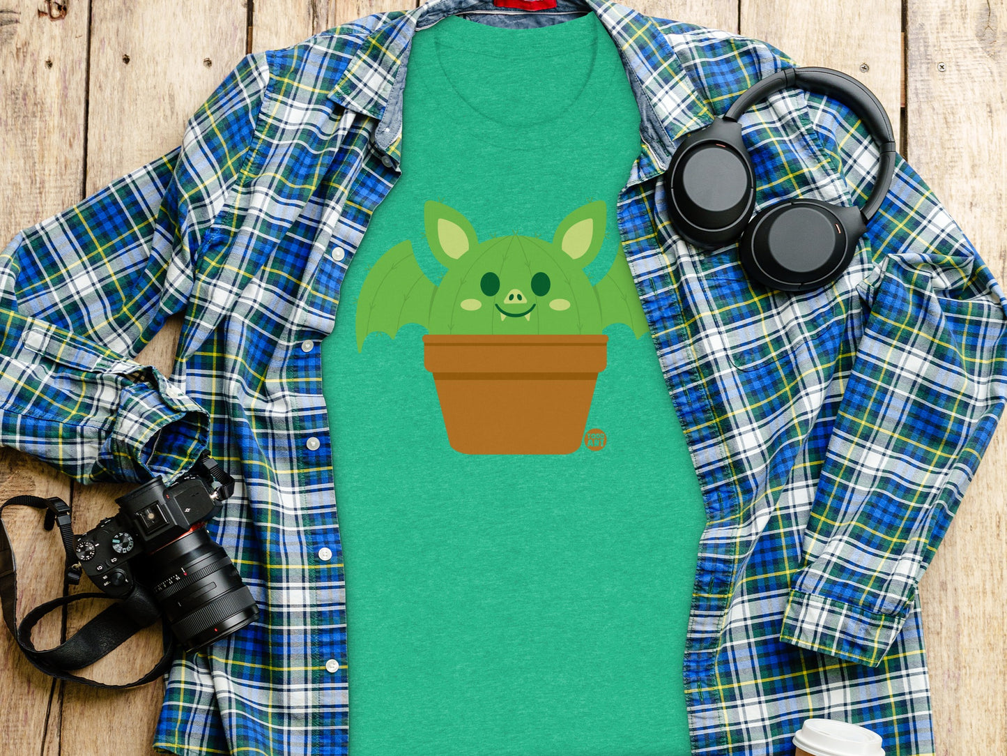 Cute Bat in a Plant Pot Graphic T-Shirt