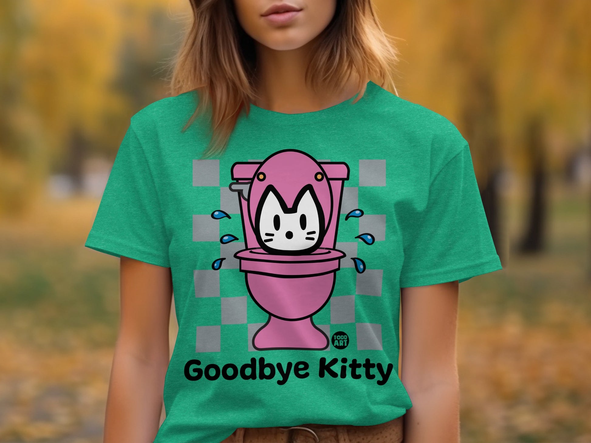 Goodbye Kitty Design Green T-Shirt Fashionable Apparel