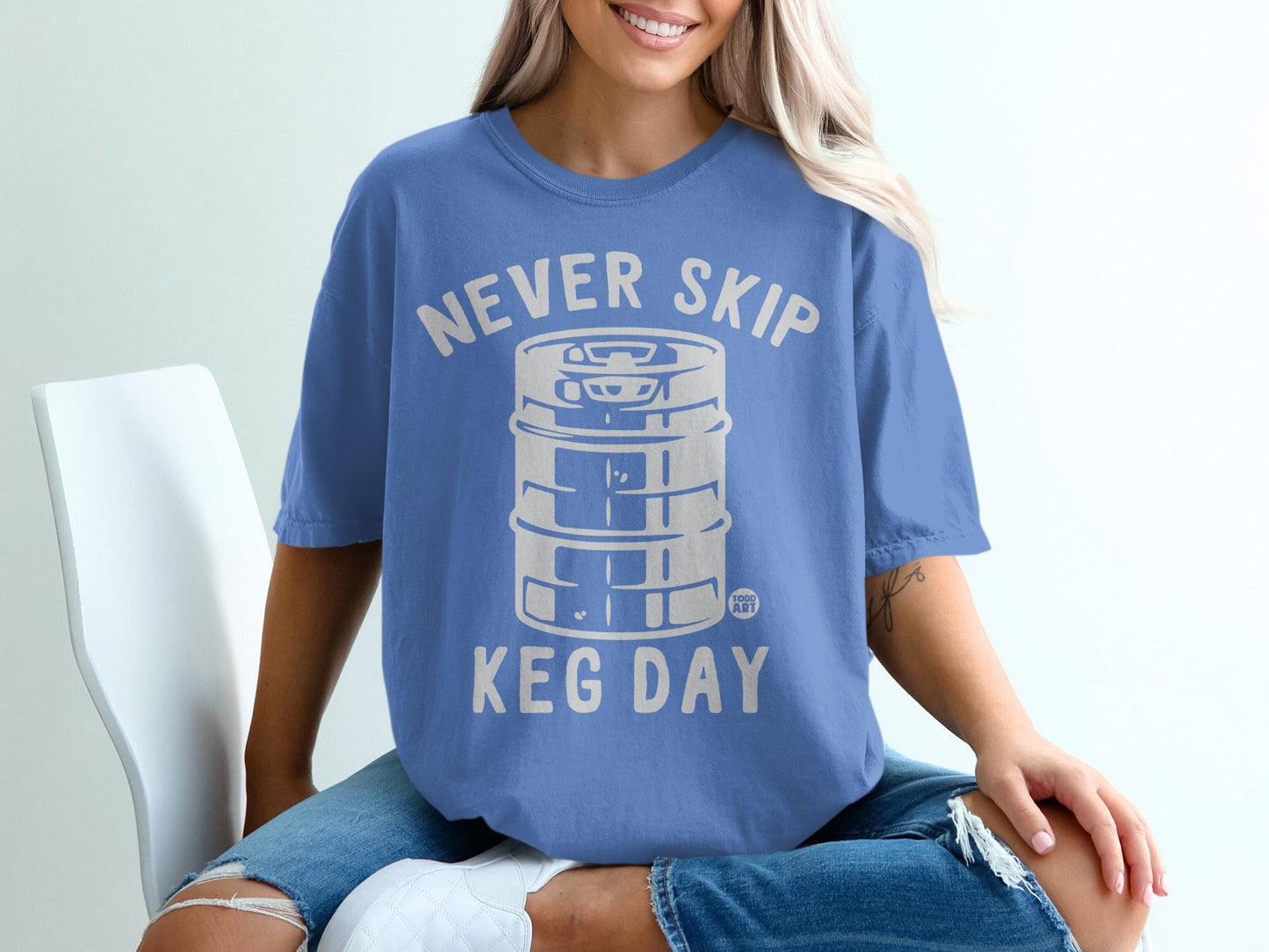 Never Skip Keg Day Blue Graphic T-Shirt