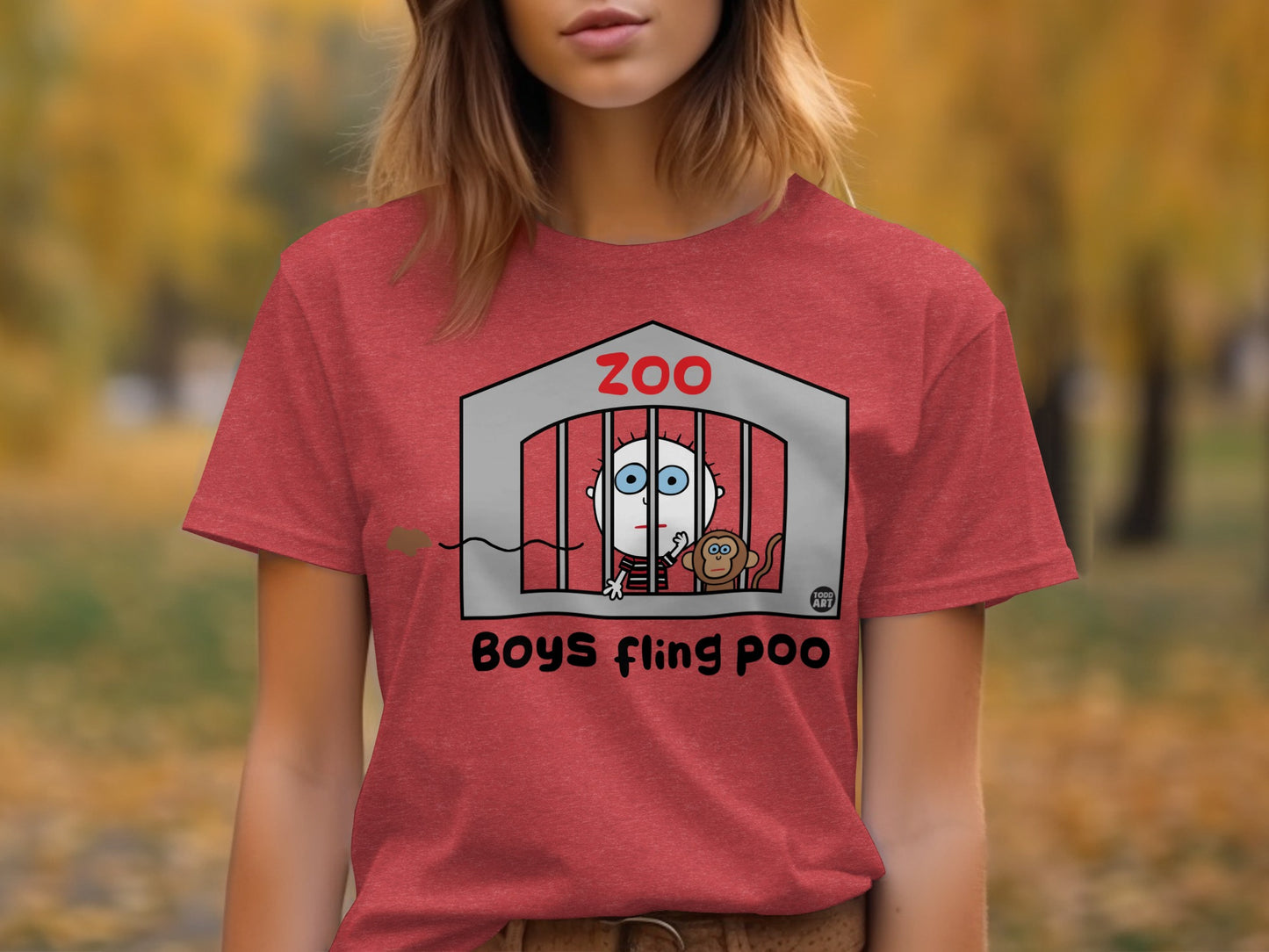 Funny Zoo Boys Fling Poo Graphic Tee