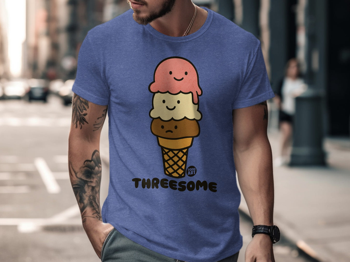 Funny Threesome Ice Cream Cone Design T-shirt