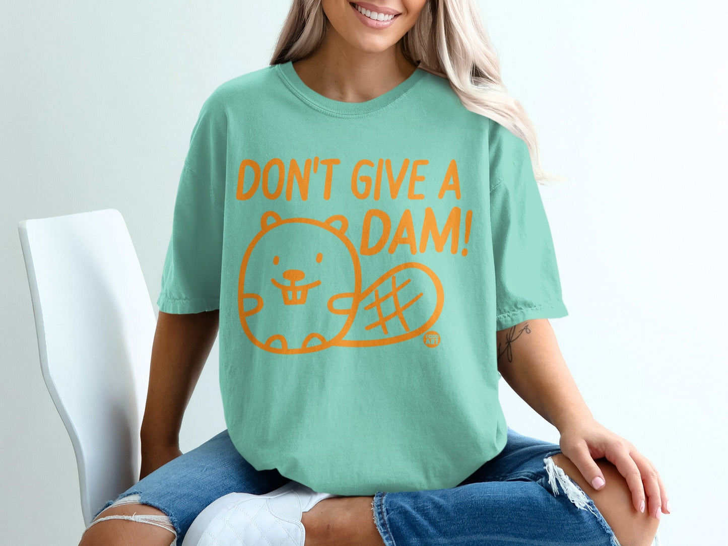 Don't Give A Dam Humorous Beaver Graphic T-Shirt